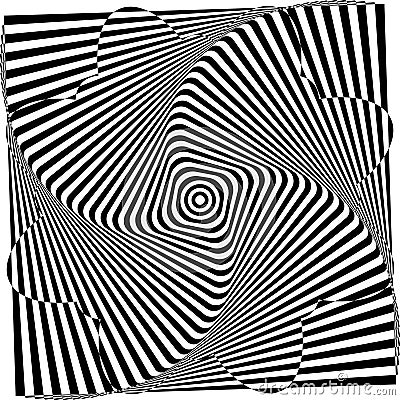 Abstract twisted background. Optical illusion of distorted surface. Twisted stripes. Radial pattern. Vector Illustration