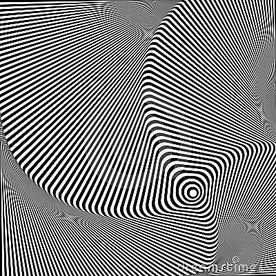 Abstract twisted background. Optical illusion of distorted surface. Twisted stripes. Radial pattern. Vector Illustration