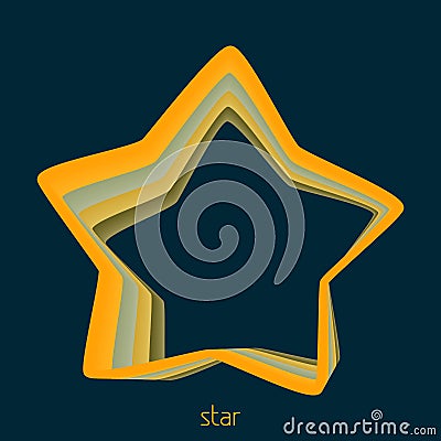 Twisted star with yellow stroke on a dark blue background Stock Photo