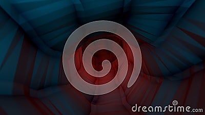 Abstract twisting 3D tunnel. Animation. Inside hypnotic three-dimensional tunnel with convex longitudinal stripes Stock Photo