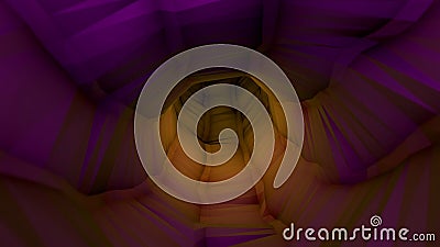 Abstract twisting 3D tunnel. Animation. Inside hypnotic three-dimensional tunnel with convex longitudinal stripes Stock Photo