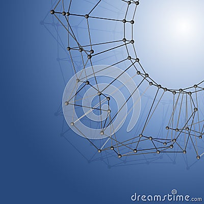 Abstract twisting net connect the dots on blue. Vector Illustration