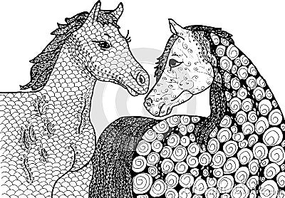 Abstract two horses Cartoon Illustration