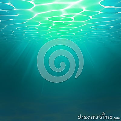 Abstract Underwater background. Water waves effects. Turquoise underworld realistic ocean sea. Ocean or sea surface Vector Illustration