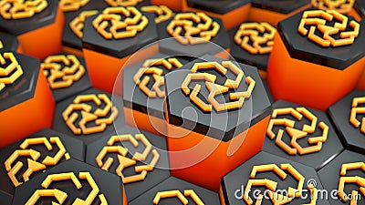 Abstract UNUS SED LEO coin cryptocurrency with blockchain network connection in blockchain conceptual 3d illustration Cartoon Illustration