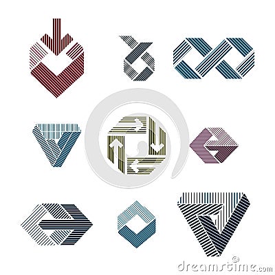 Abstract unusual lined vector symbols set, creative stylish icon Vector Illustration