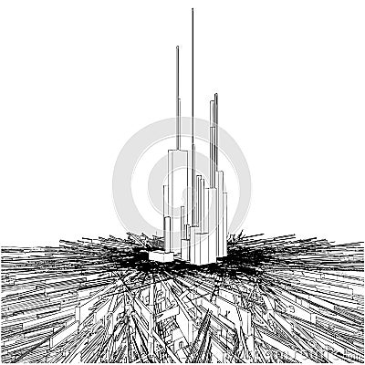 Abstract Urban City Skyscrapers On Chaos Ground Vector Illustration