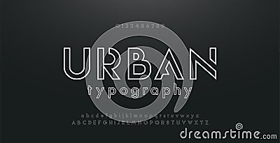 Abstract urban thin line font alphabet. Minimal modern fonts and numbers. Typography typeface uppercase lowercase and number. Vector Illustration