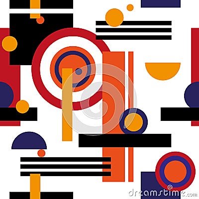 Abstract vanguard seamless background, rectangle and circles, red black. Vector Illustration