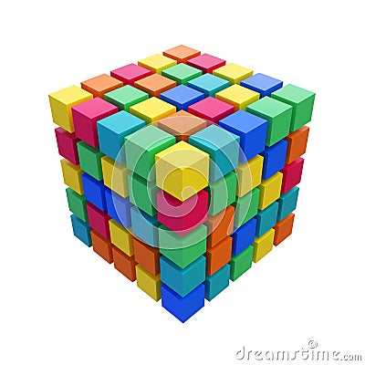 Abstract varicolored 3D rubik cube isolated on white Stock Photo