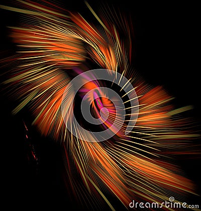 Abstract variegated orange spiral on black background Stock Photo