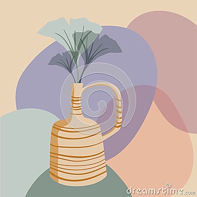 Abstract vase with plants and shapes Vector Illustration