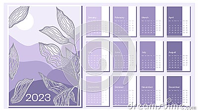 2023 abstract vector Ñalendar design in A4 format, week starts on Monday, page template. Monthly Wall Calendar 2023. Set of 12 Vector Illustration