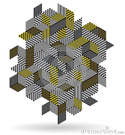 Abstract vector art with 3D isometric cubes geometric background, op art blocks with different forms isolated, polygonal graphic Vector Illustration