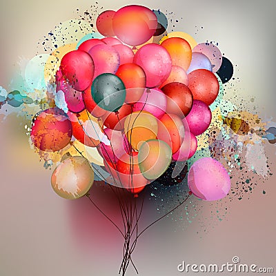 Abstract vector background with balloons and ink colored spots Stock Photo