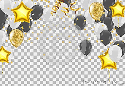 abstract vector background and Vector party balloons illustration. Confetti and ribbons flag ribbons, Celebration Vector Illustration