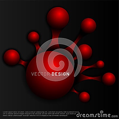 Abstract Vector Background. The red 3D ball is interconnected with a black background. molecular illustration design Vector Illustration