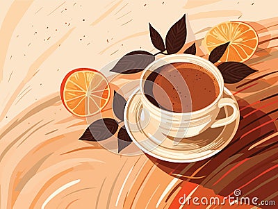 Abstract vector background in watercolor style with coffee, anise stars, orange and leaves Vector Illustration