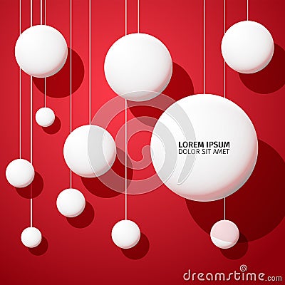 Abstract vector background with white balls on red background Vector Illustration