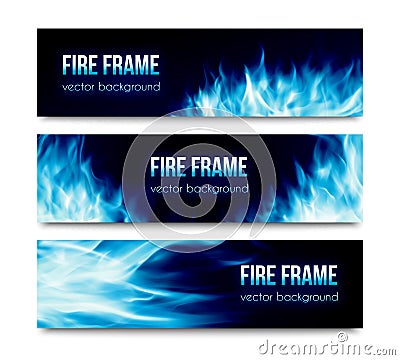 Abstract vector banners set with blue fire flames Vector Illustration