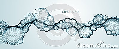 Abstract vector biological fluid, dotted horizontal vector particle flow shape, nano medical technology, microbiology science Vector Illustration