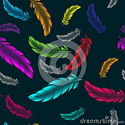 Abstract Vector bright background with colorful feathers. seamless pattern Stock Photo