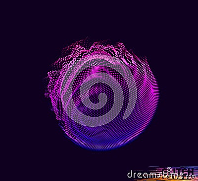 Abstract vector colorful mesh on dark background. Futuristic style card. Corrupted point sphere Stock Photo