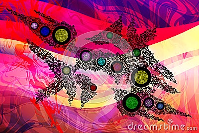 Abstract vector combo of circle with multicolored textured wavy background, vector illustration. Vector Illustration