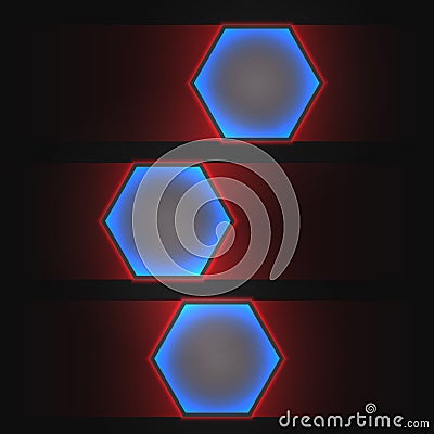 Abstract vector dark background with neon light. Hexagon banners for web, applications, business. Vector Illustration