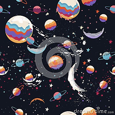 Abstract vector futuristic pattern with colorful planets Vector Illustration