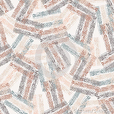 Abstract vector gauze brush effect rectangles seamless pattern background. Backdrop of scattered pink blue beige Vector Illustration