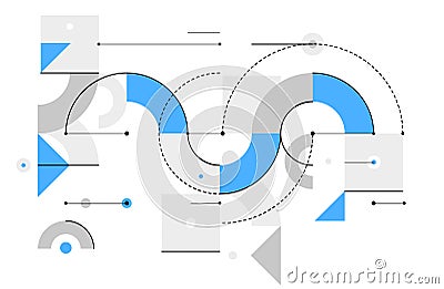 Abstract vector geometric background in tech mechanical engineering blueprint style, digital system wallpaper, technology Vector Illustration