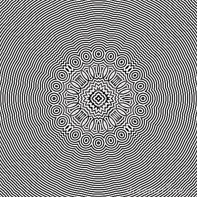 Concentric Stripe Line Geometric Optical Rays Illusion Effect Line Art.Geometric B/W Seamless Pattern Vector Object Background Vector Illustration