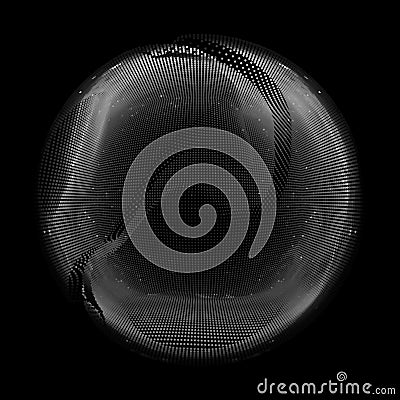 Abstract vector grayscale mesh sphere on dark background. Futuristic style card. Vector Illustration