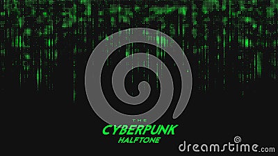 Abstract vector green cyberpunk halftone sound wave. Scrathed dotted texture element. Vector Illustration