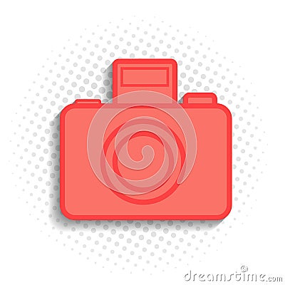 Abstract vector icon design of photocamera in coral color. Vector Illustration