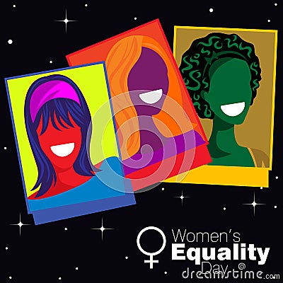 Black starry isolated background for Women`s Equality Day Vector Illustration