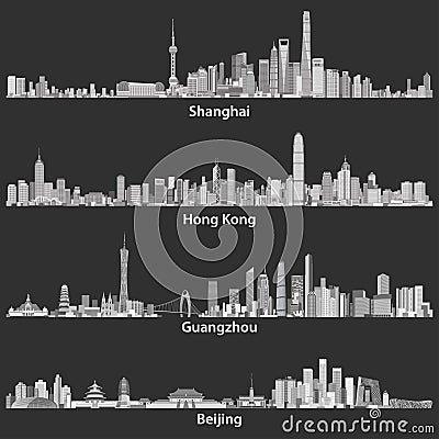 Abstract vector illustrations of Shanghai, Hong Kong, Guangzhou and Beijing skylines at night Vector Illustration