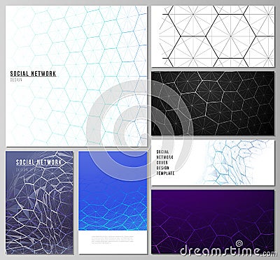 Abstract vector layouts of modern social network mockups in popular formats. Digital technology and big data concept with hexagons Stock Photo