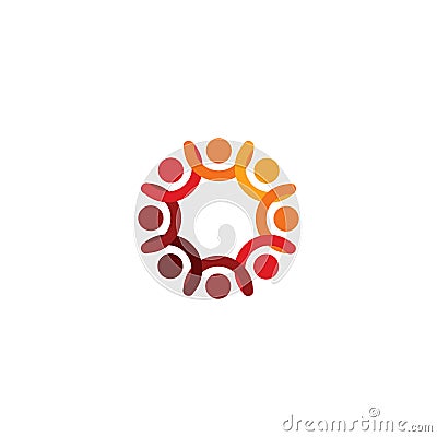 Abstract vector logo depicting the stylized people, who hold hands and are united in a union, human help and cohesion. Vector Illustration