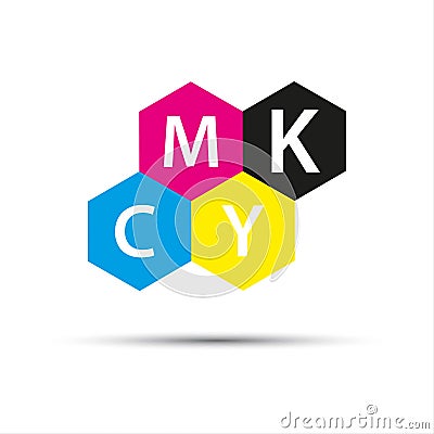 Abstract vector logo, four hexagons in cmyk colors Vector Illustration