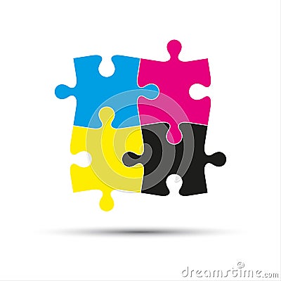 Abstract vector logo, four puzzle pieces in cmyk colors Vector Illustration