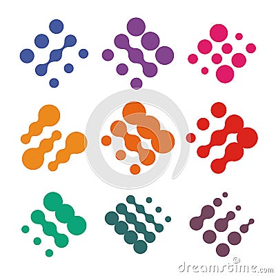 Abstract vector logo set from dots. Colorful technology nano chip logotype collection. Vector Illustration