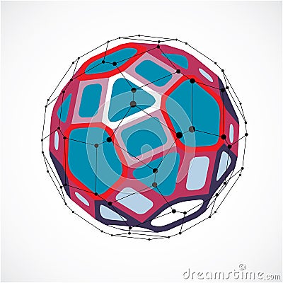 Abstract vector low poly object with black lines and dots connected. Colorful 3d futuristic ball with overlapping lines mesh and Vector Illustration