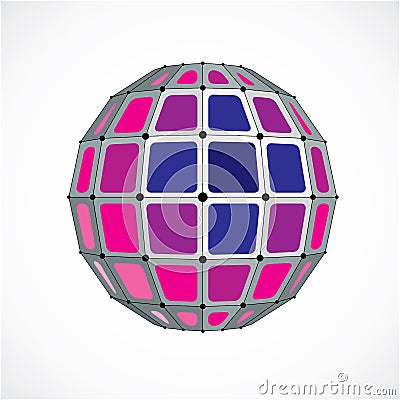 Abstract vector low poly object with black lines and dots connected. Purple 3d futuristic globe with overlapping lines mesh and s Vector Illustration