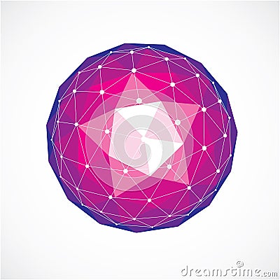 Abstract vector low poly object with black lines and dots Vector Illustration