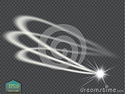 Abstract vector magic glow star light effect with neon blur curved lines. Sparkling dust star trail with bokeh. Vector Illustration