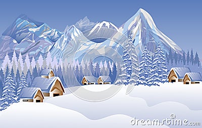 Abstract vector merry Christmas landscape. House, snow. background wallpaper. Vector Illustration