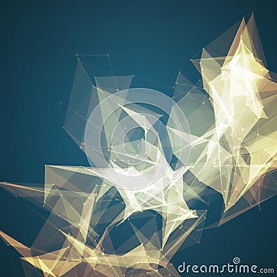 Abstract vector mesh background. Chaotically connected points and polygons flying in space. Flying debris. Vector Illustration