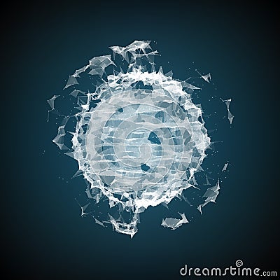 Abstract vector polygonal corrupted cyber sphere. Triangle spherical mesh background. Vector Illustration